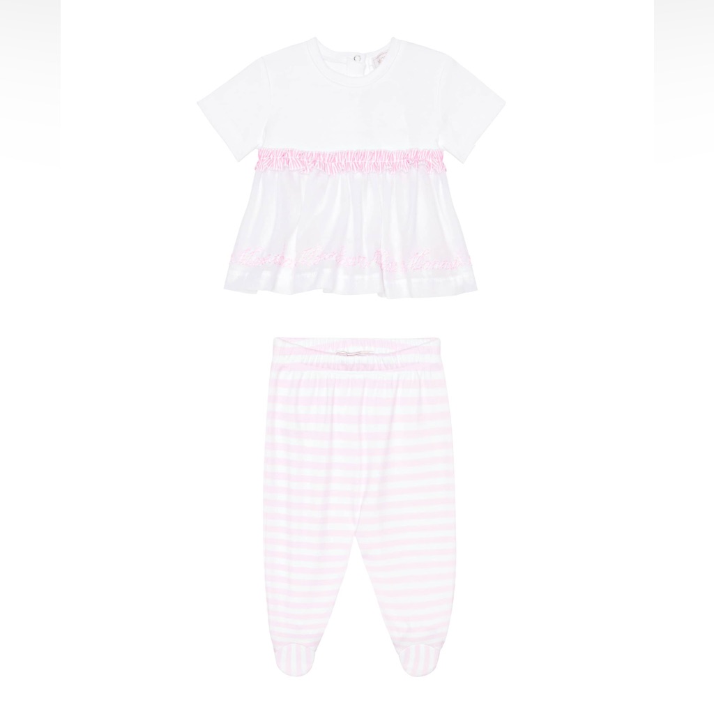 Monnalisa Baby Cotton Dress And Pants Set